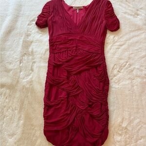 Deep red ruched Halston Cocktail dress brand new. Never worn.